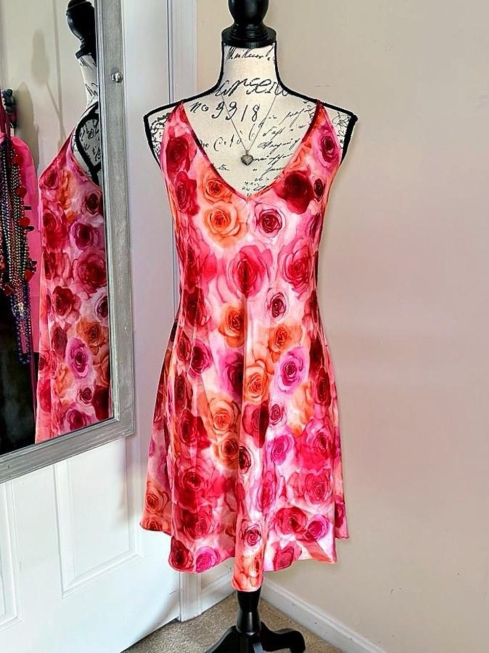 Vintage Pink and Red Floral Slip Dress